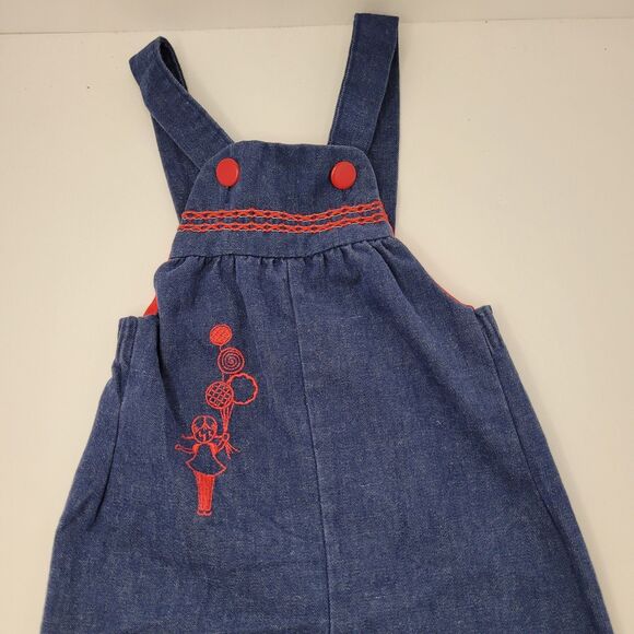 Vintage Stone Overalls Blue Denim Jean Girls Size 3T Embroidered Adjustable USA - Picture 2 of 9